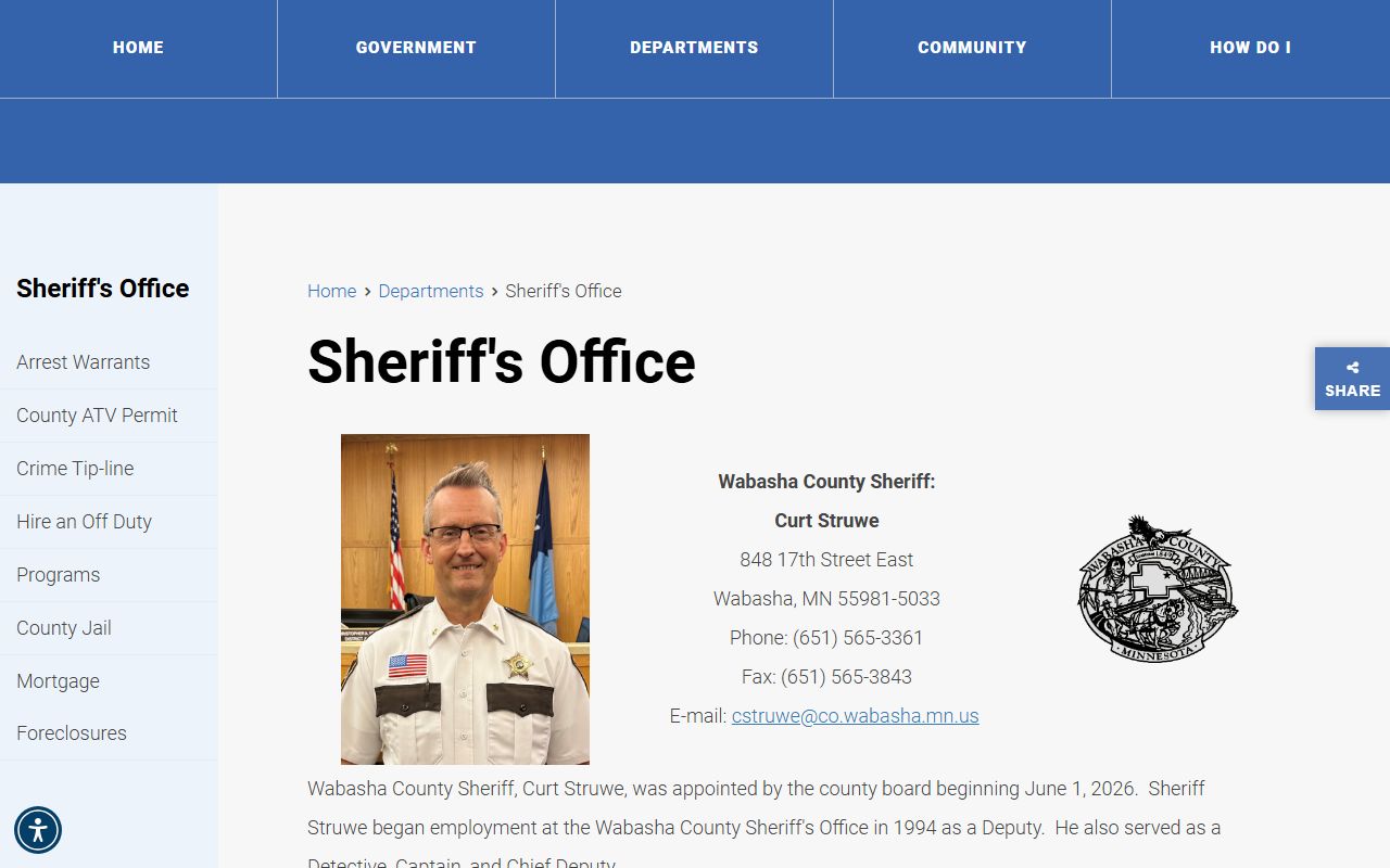 Wabasha County Sheriff's Office page