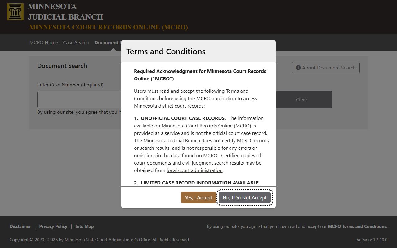 MCRO document search interface