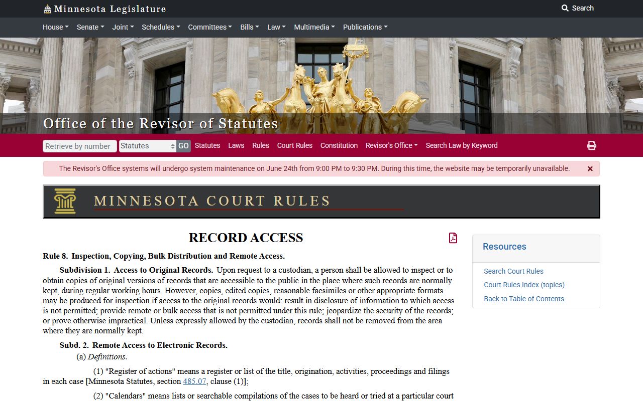 Minnesota Rules of Public Access Rule 8