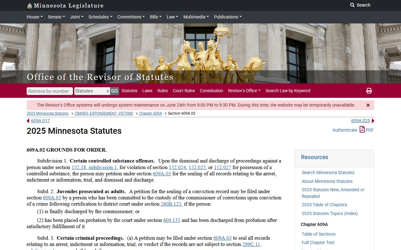 Minnesota criminal expungement eligibility statute