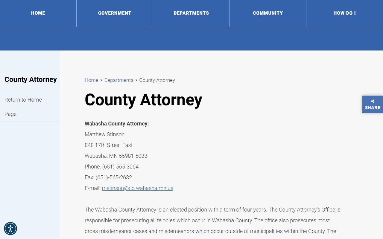 Wabasha County Attorney office page