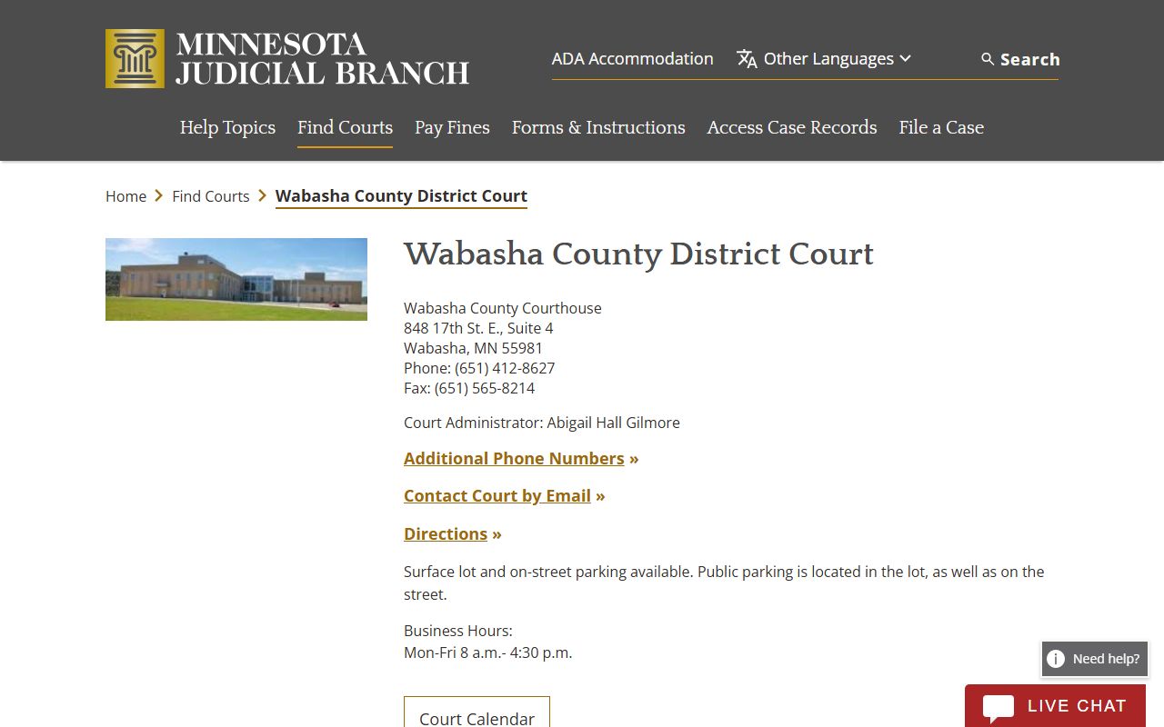 Wabasha County District Court page