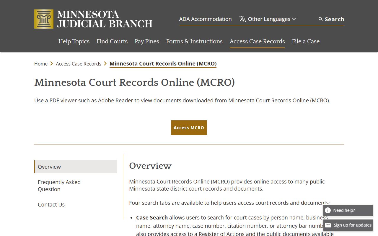 Minnesota Court Records Online overview