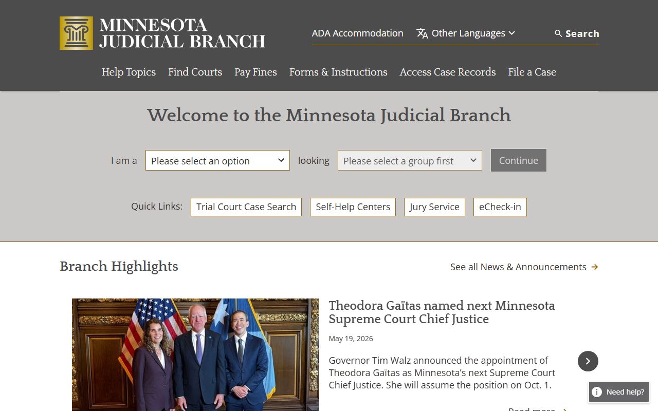 Minnesota Judicial Branch home page