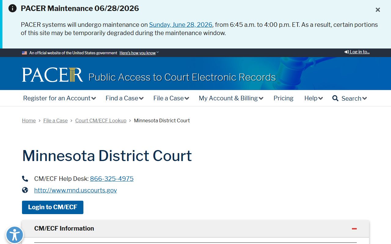 PACER District of Minnesota lookup