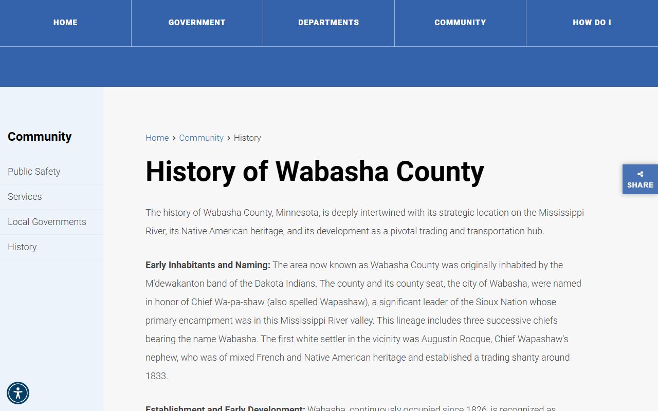 Wabasha County history page