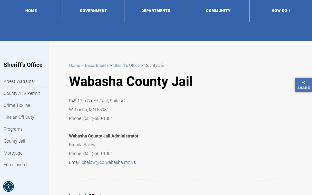 Wabasha County Jail page