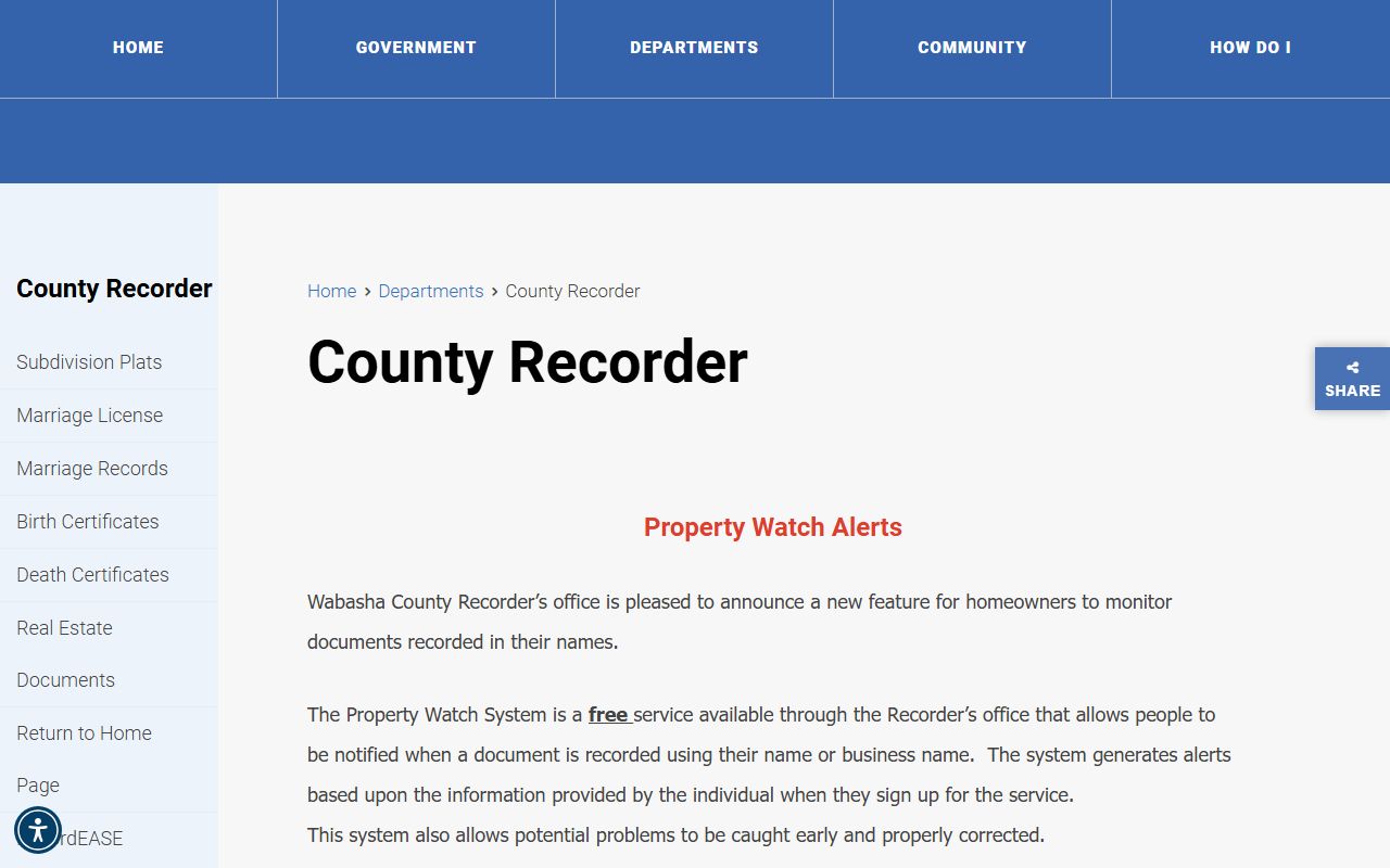 Wabasha County Recorder page