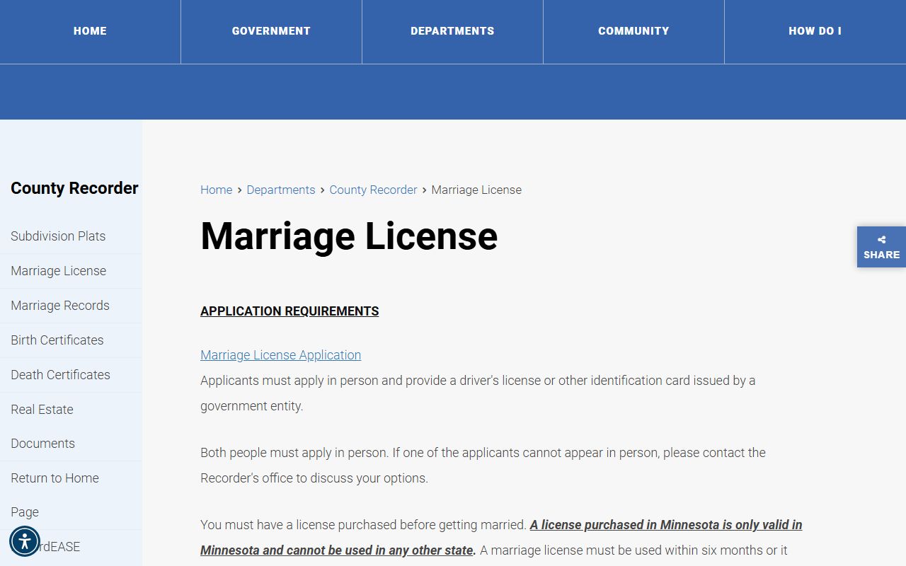 Wabasha marriage license page