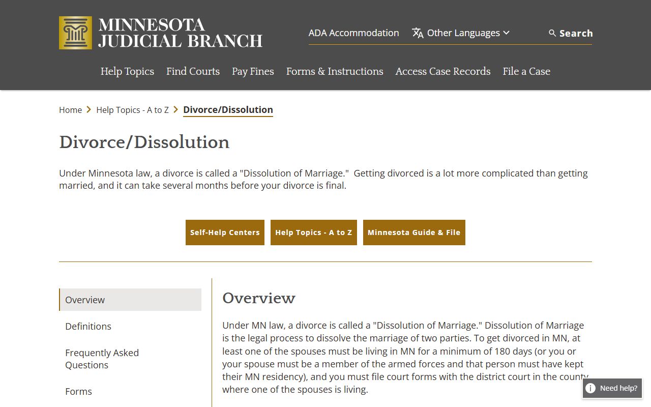 Minnesota divorce help topic