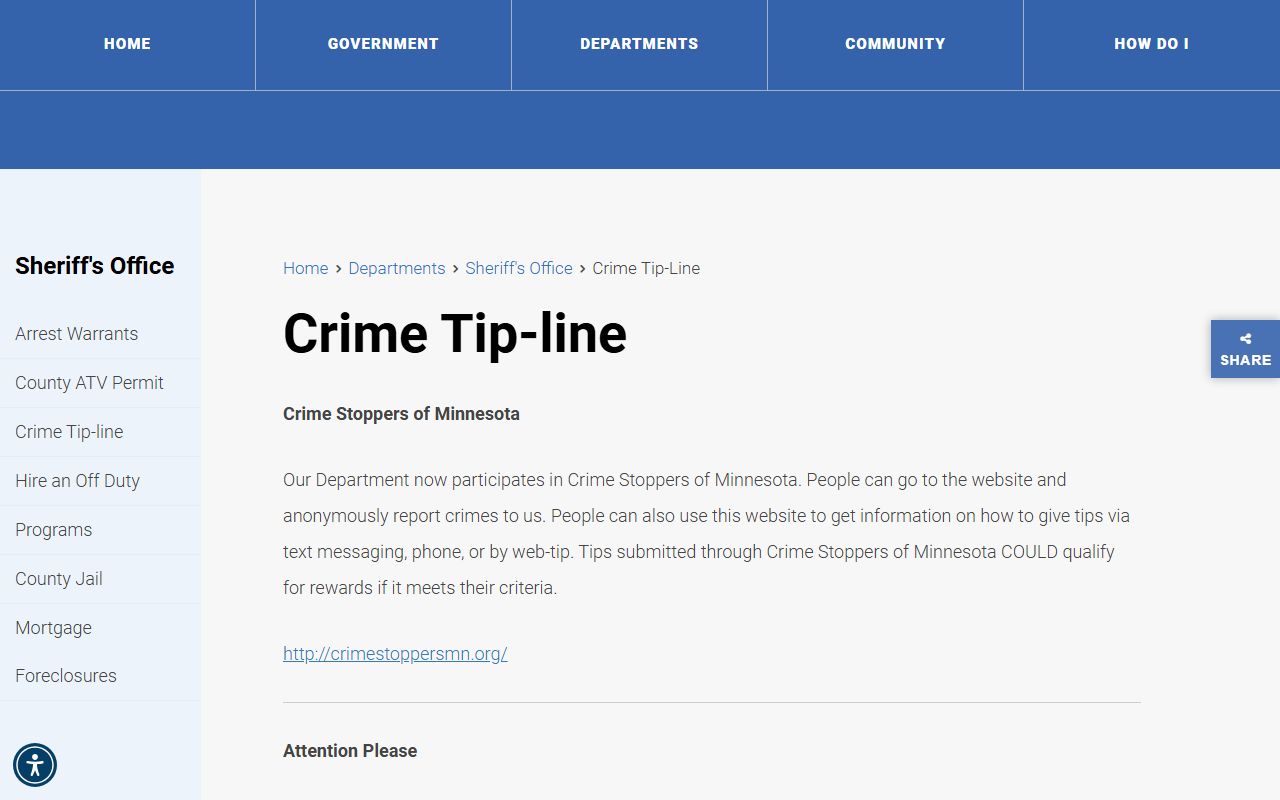 Wabasha County Crime Stoppers tip line